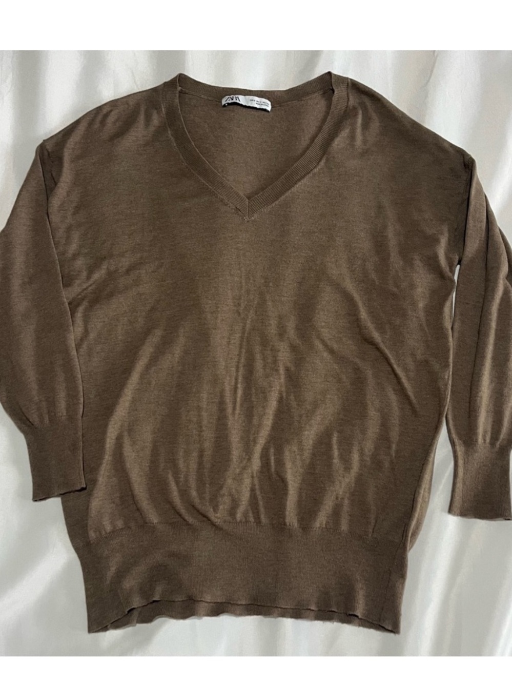 Zara Men's Small V-Neck Brown Long Sleeve Casual Pullover Sweater